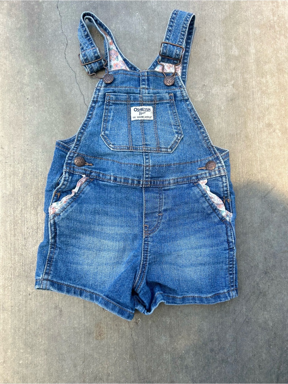 OshKosh B'gosh Toddler Girl Denim Overalls with Floral Trim size 2T